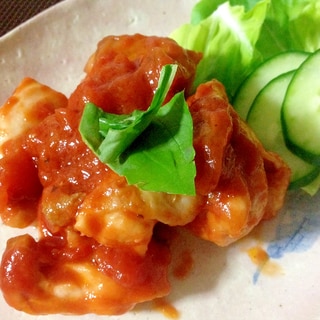 「鶏肉のトマトアヒージョ和え」リメイク料理☆